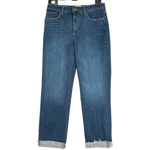 Crown & Ivy Denim Distressed Cuffed Hem High Rise Straight‎ Leg Jeans Size 8